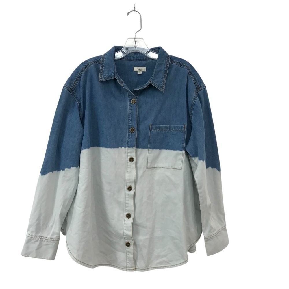 Easel Women’s Denim Shirt S Half Bleach Chambray L/S Oversized